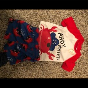 New - baby 6 month old sun shirt and bathing suit trunks